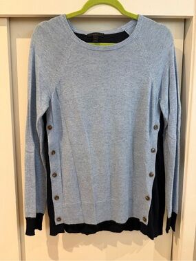 J. Crew Light Blue and Navy Color Block Crewneck Sweater